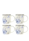 Newgrange Living Rose Print 4 Piece Bone China Mug Set, Blue