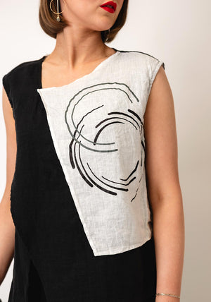 Nilmark Abstract Print Linen Top, Black and White