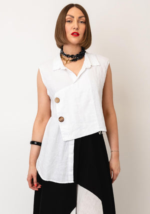 Nilmark Linen Asymmetric Sleeveless Blouse, White