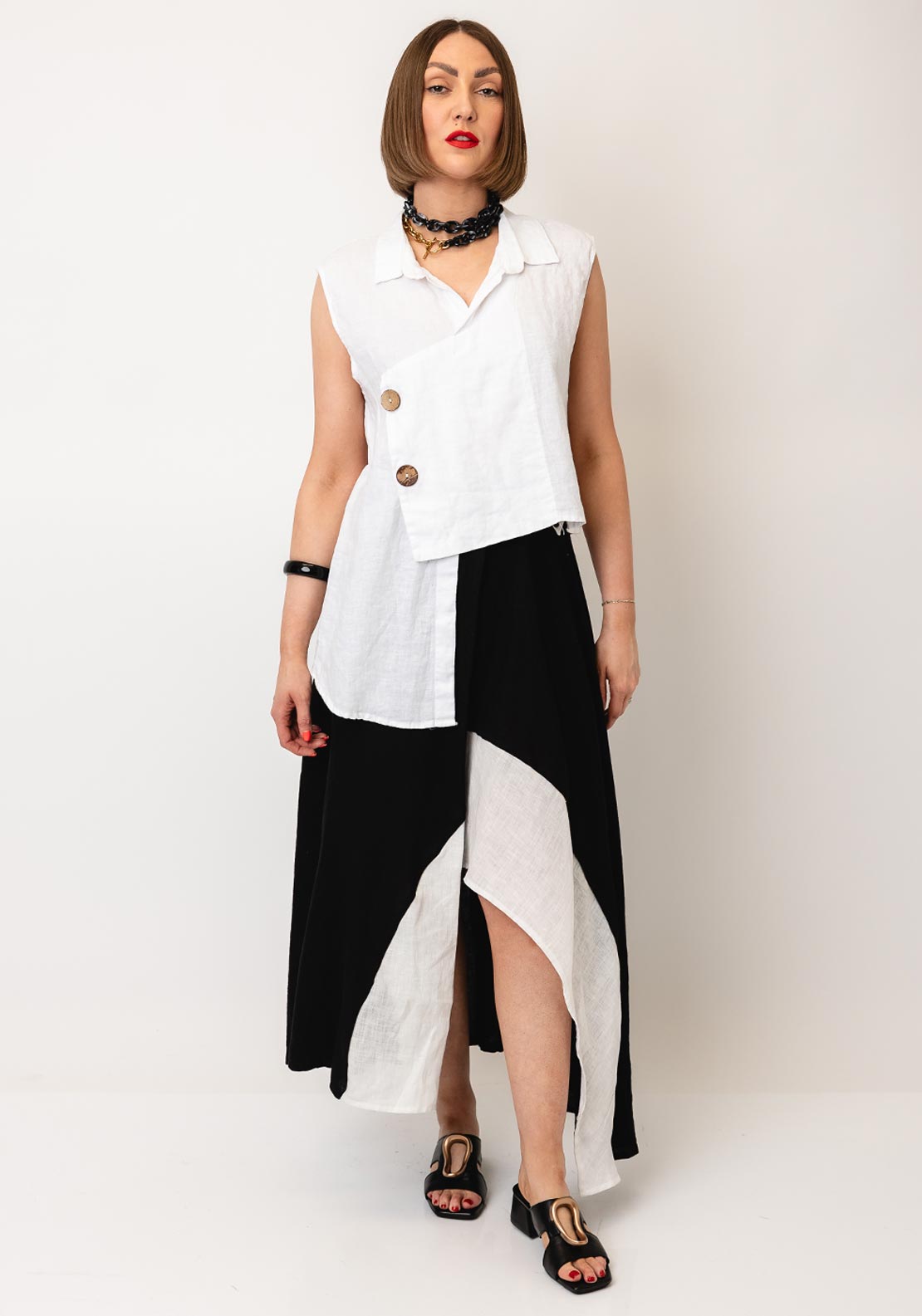 Nilmark Linen Asymmetric Sleeveless Blouse, White