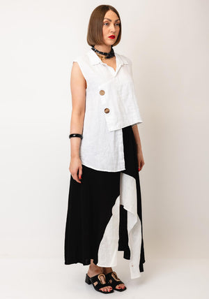 Nilmark Linen Asymmetric Sleeveless Blouse, White