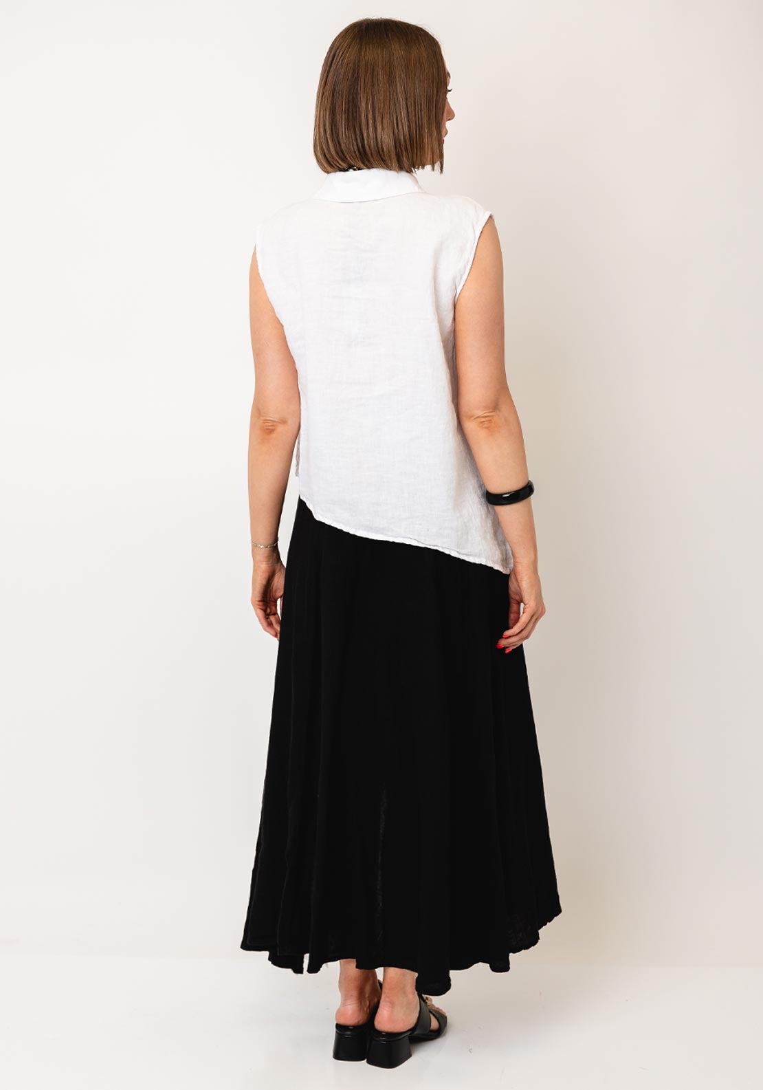 Nilmark Linen Asymmetric Sleeveless Blouse, White