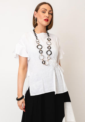 Nilmark Linen Ruched Effect Blouse, White