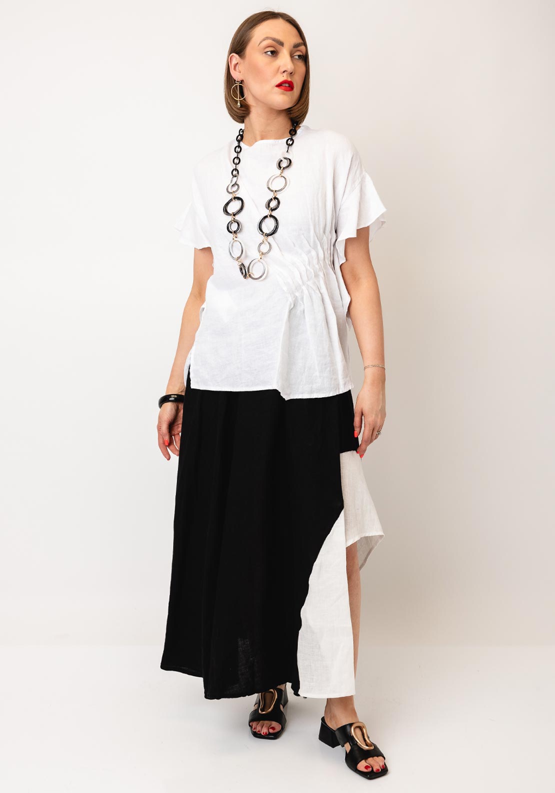 Nilmark Linen Ruched Effect Blouse, White