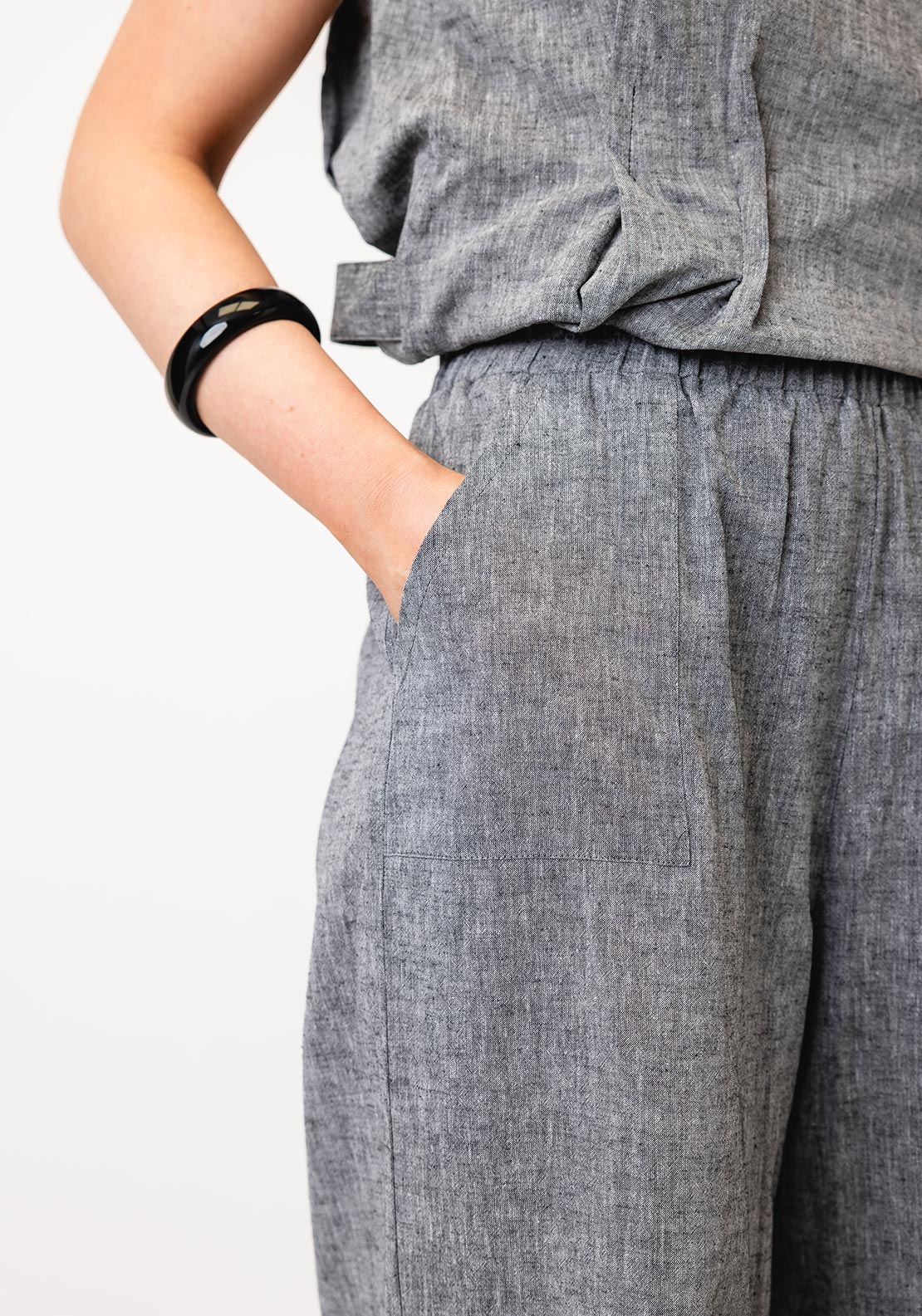 Nilmark Linen Blend Wide Leg Trousers, Grey
