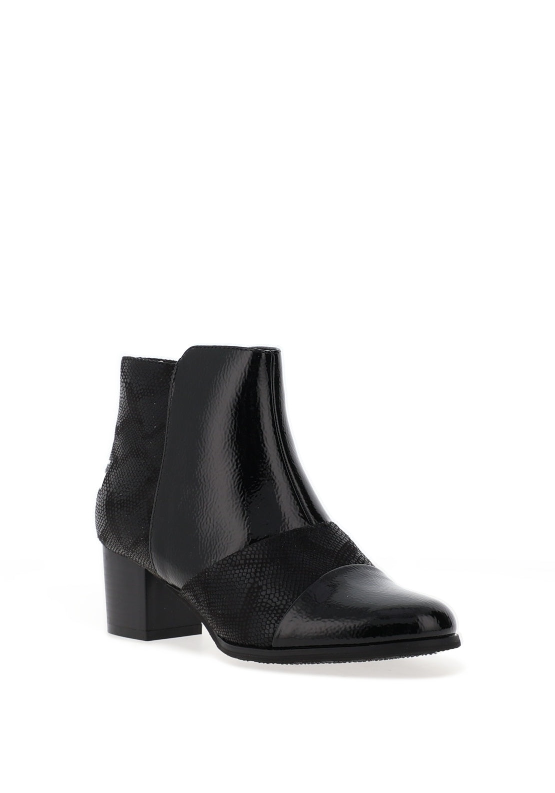Redz Snake Print Patent Effect Heeled Ankle Boots, Black