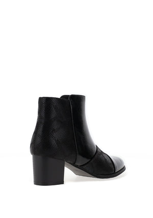 Redz Snake Print Patent Effect Heeled Ankle Boots, Black