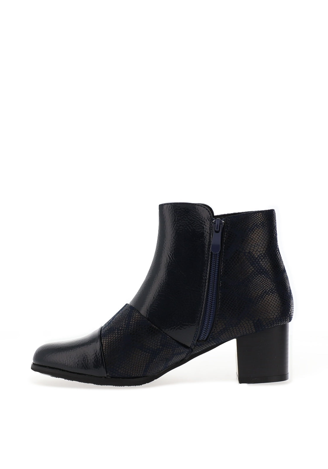 Redz Snake Print Patent Effect Heeled Ankle Boots, Navy