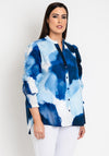 Noen Curve Watercolour Ruched Sleeve Shirt, Blue