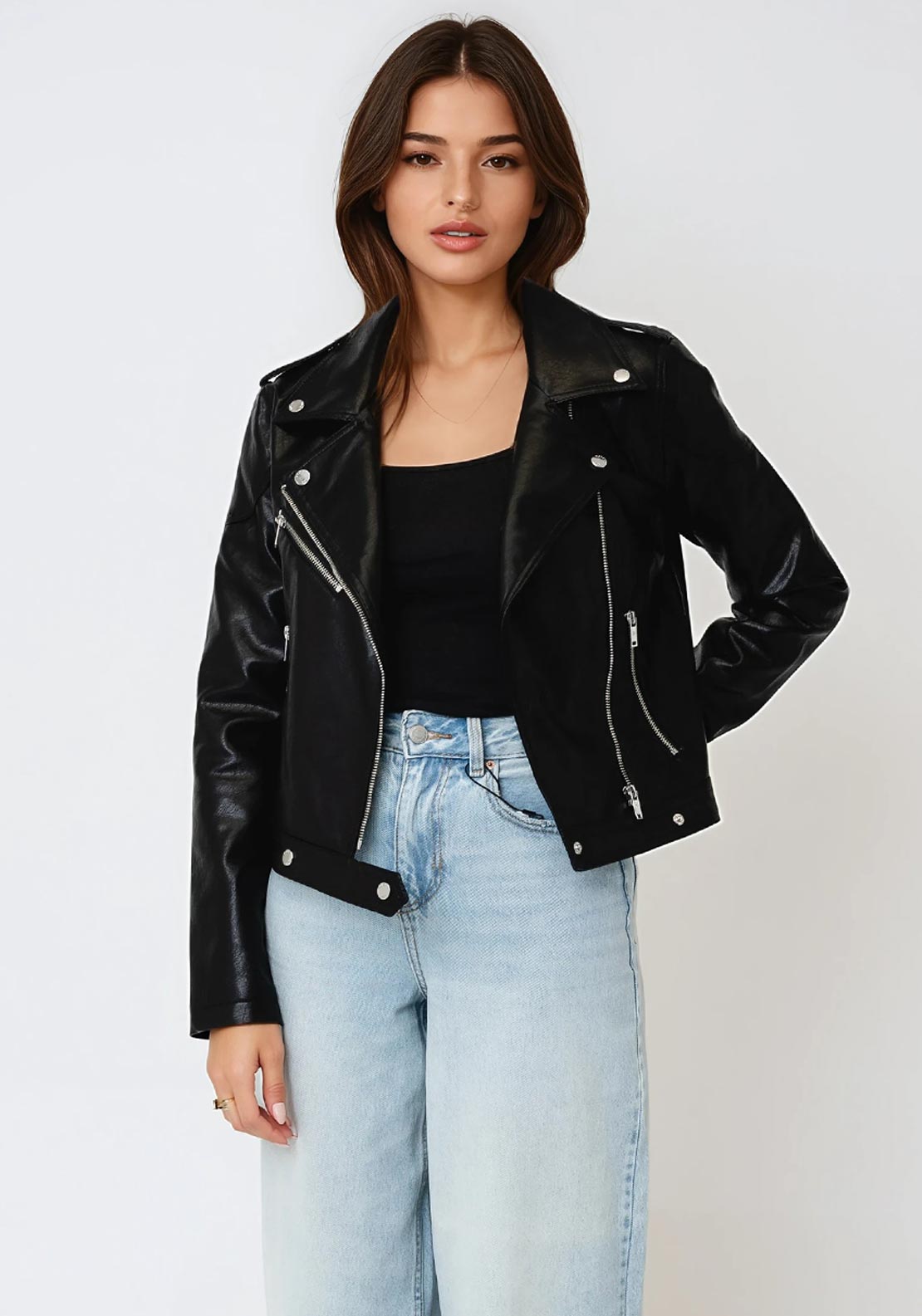 Noisy May Rollo Faux Leather Biker Jacket, Black