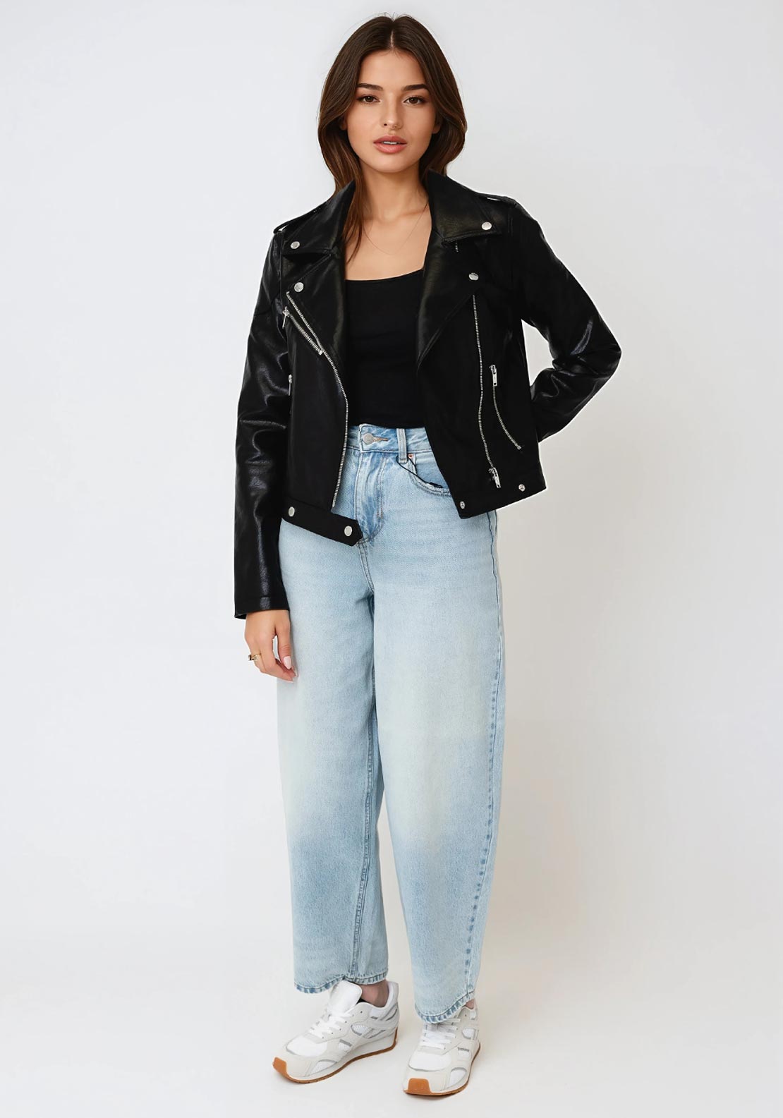 Noisy May Rollo Faux Leather Biker Jacket, Black