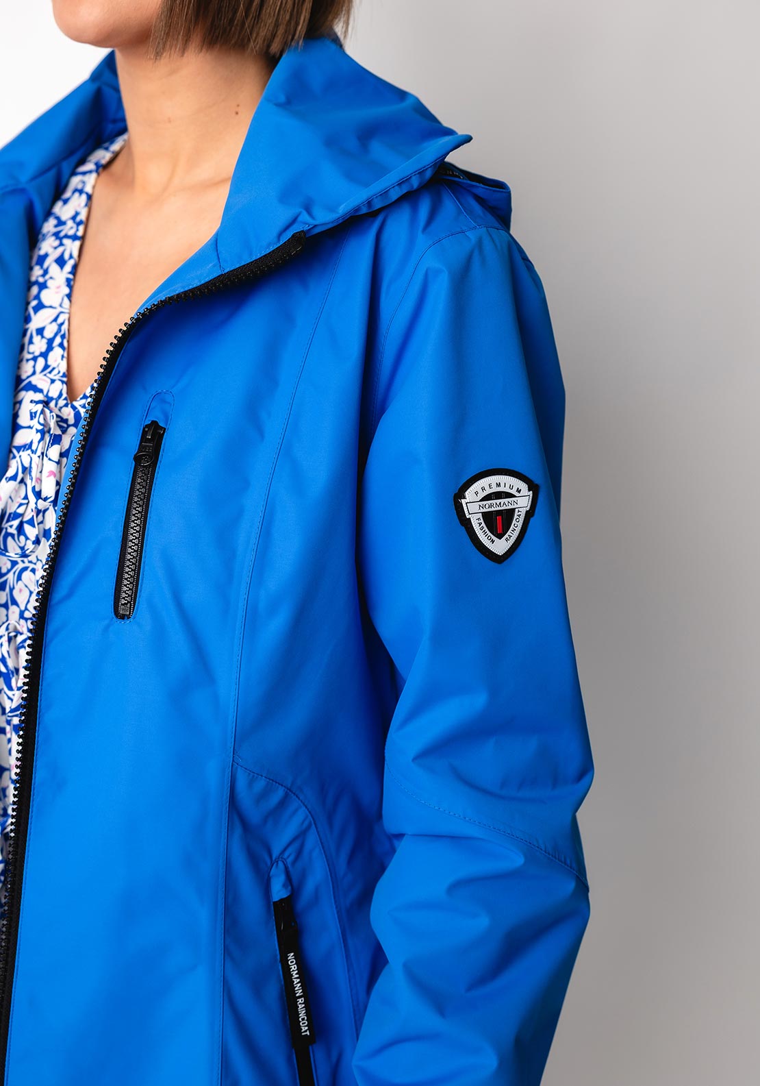 Normann Zipped Hooded Raincoat, Blue