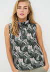 NU Denmark Claire Army Print Zip Neck Top, Grey