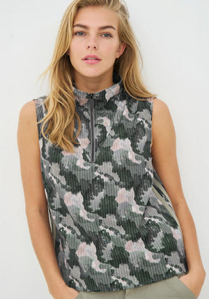 NU Denmark Claire Army Print Zip Neck Top, Grey
