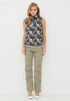 NU Denmark Claire Army Print Zip Neck Top, Grey