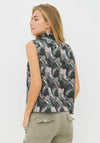 NU Denmark Claire Army Print Zip Neck Top, Grey