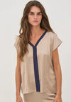 NU Denmark Diem with Stripe Detail T-Shirt, Beige and Navy