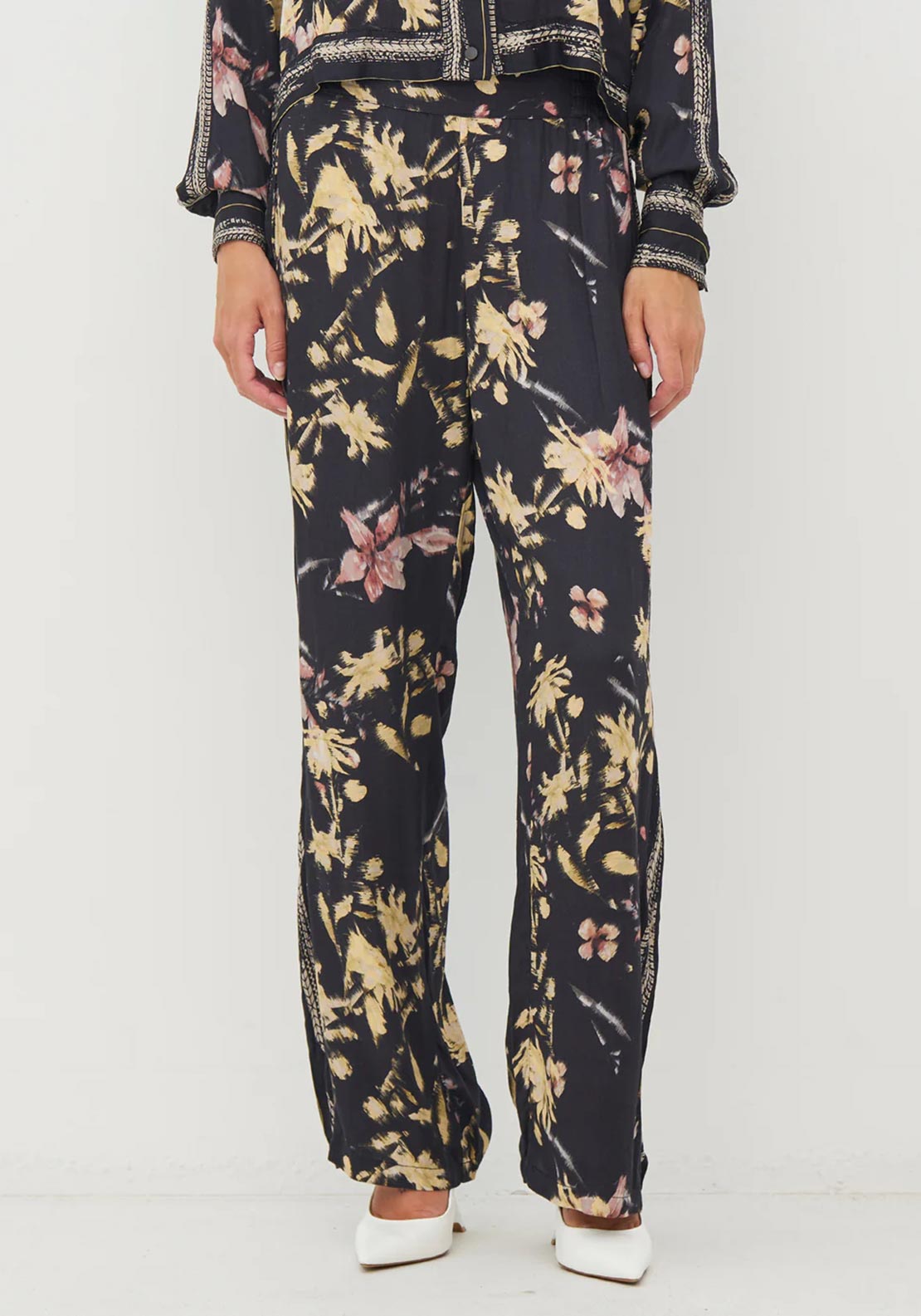 NU Denmark Cara Floral Trousers, Black Multi