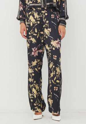 NU Denmark Cara Floral Trousers, Black Multi
