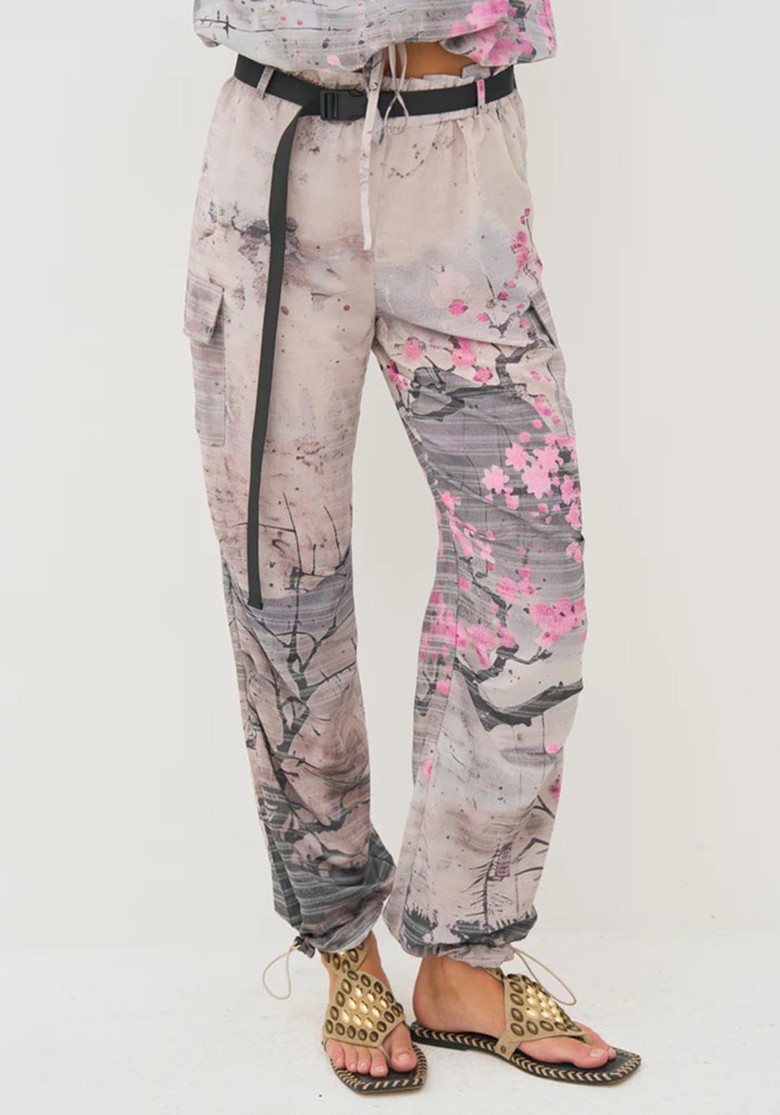 Nu Denmark Dell Cherry Blossom Print Trousers, Grey Multi