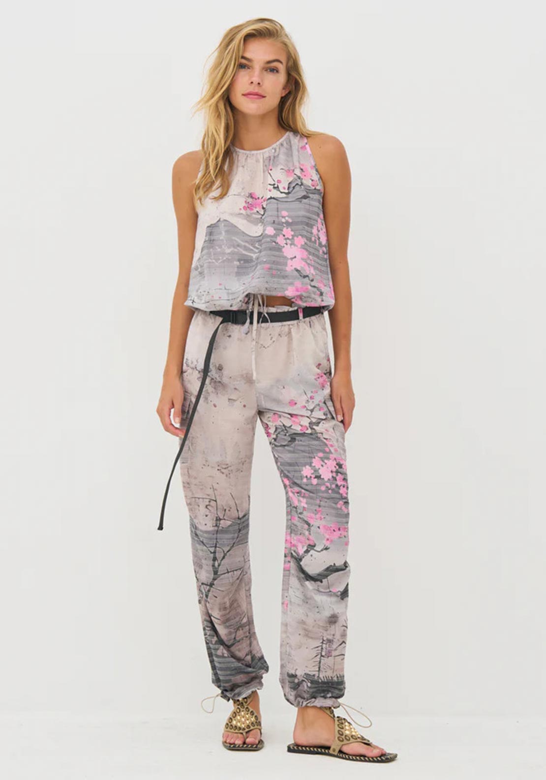 Nu Denmark Dell Cherry Blossom Print Trousers, Grey Multi