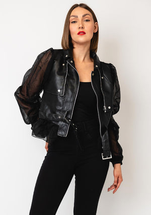 Nu Denmark Bitta Organza Faux Leather Jacket, Black