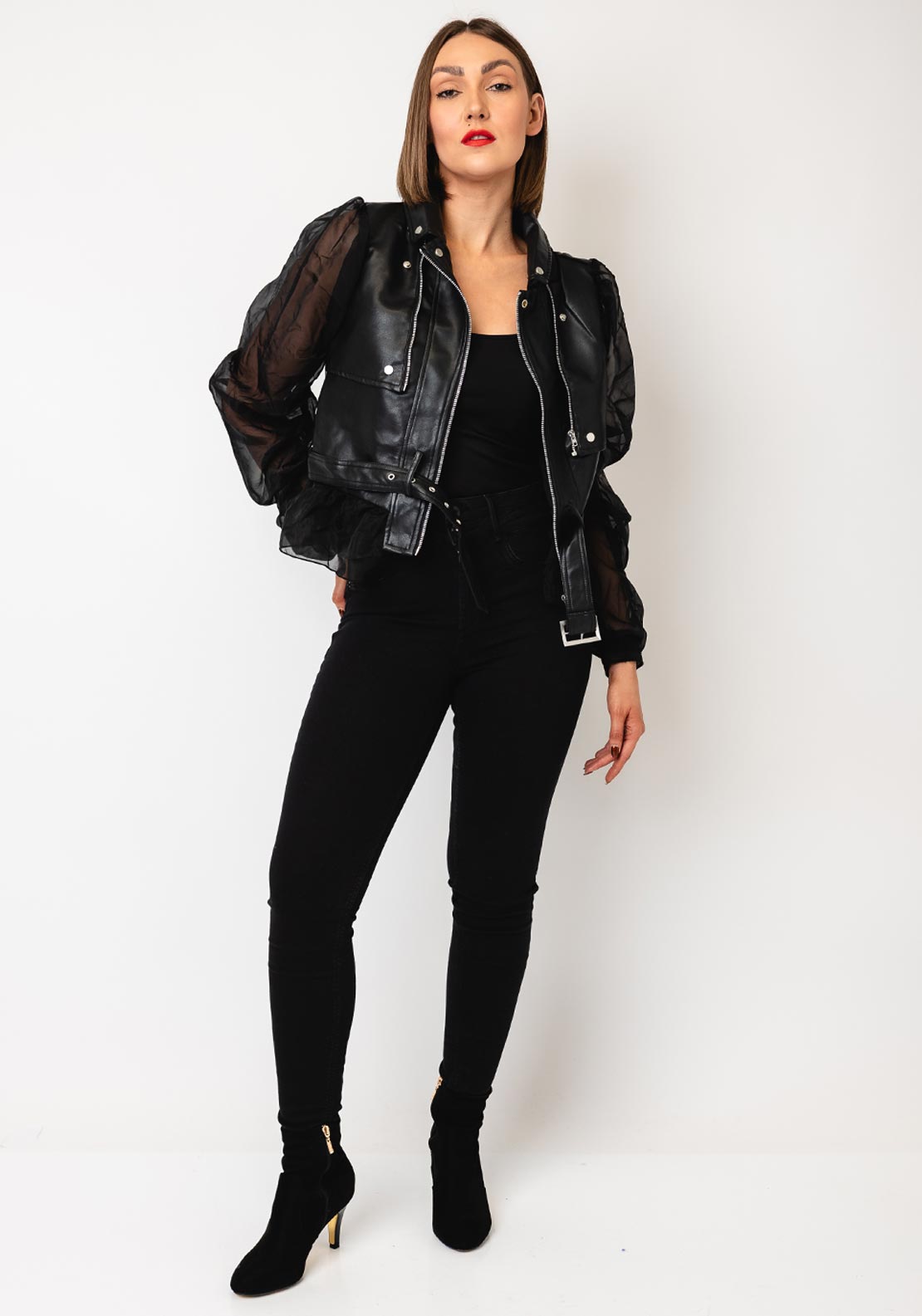 Nu Denmark Bitta Organza Faux Leather Jacket, Black