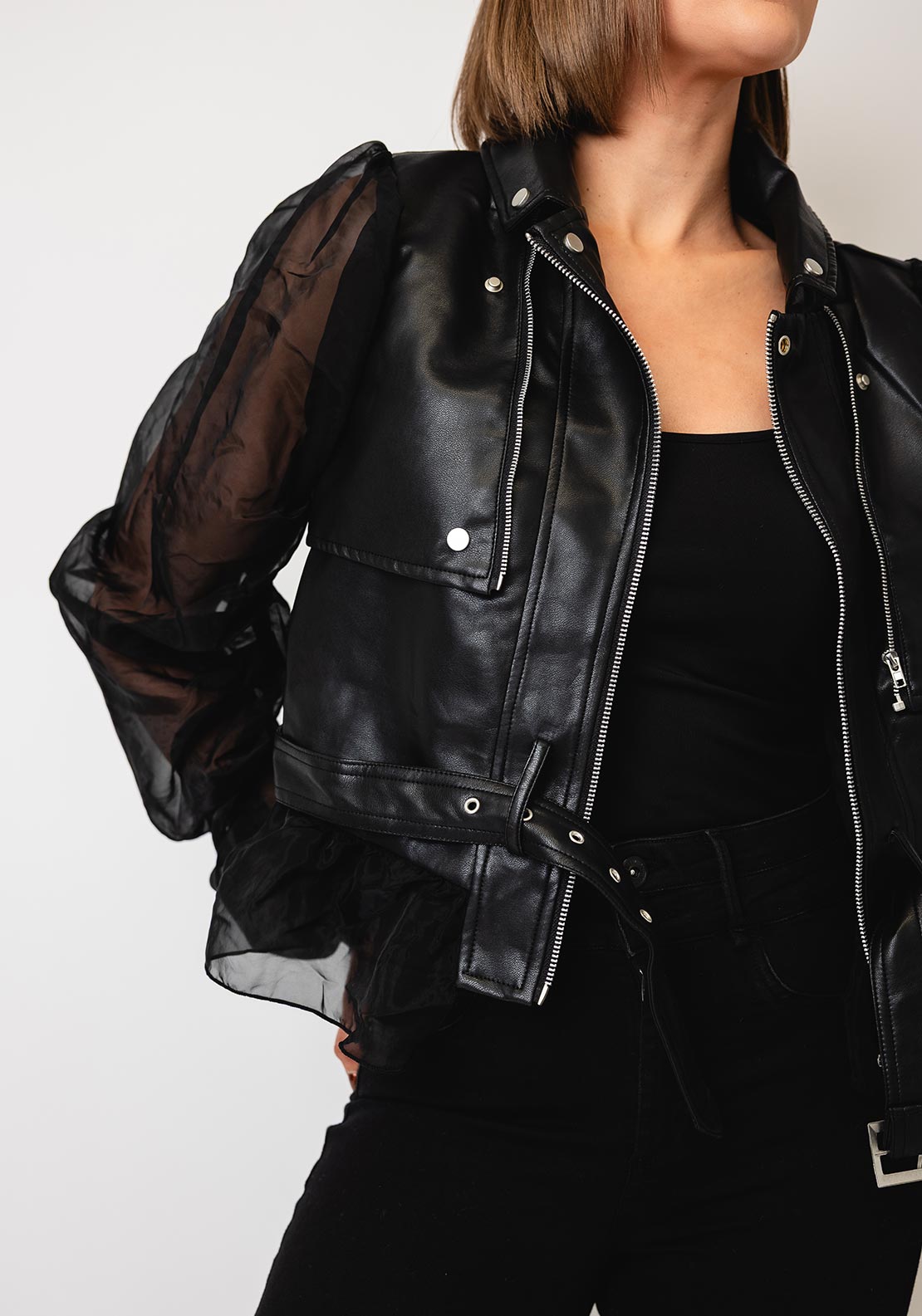 Nu Denmark Bitta Organza Faux Leather Jacket, Black