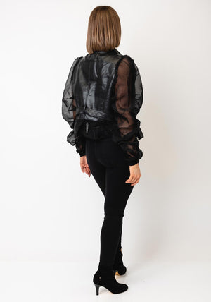 Nu Denmark Bitta Organza Faux Leather Jacket, Black