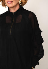Nu Denmark Edith Lightweight Semi Sheer Zip Top, Black