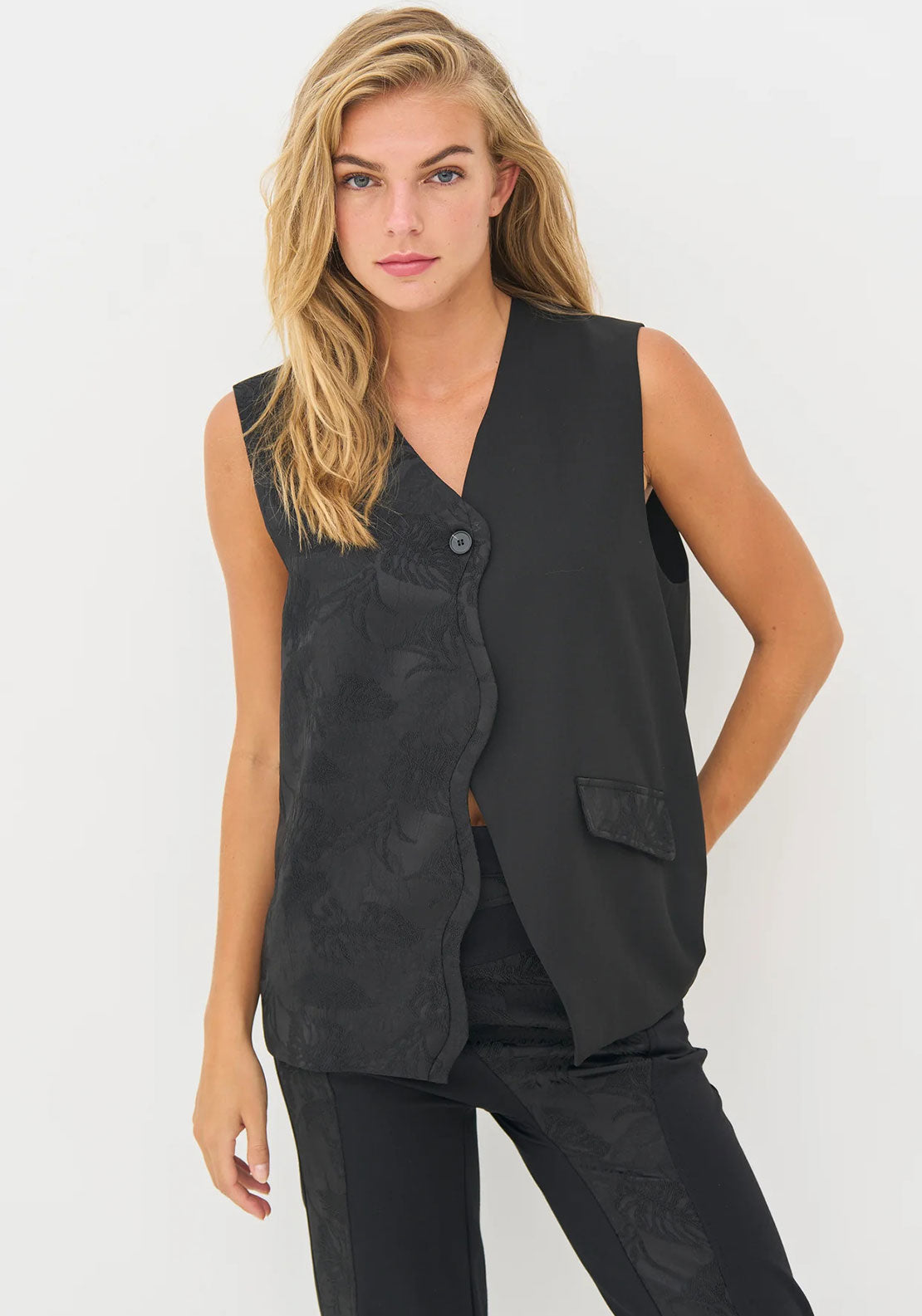 Nu Denmark Becca Lace Contrast Waistcoat, Black