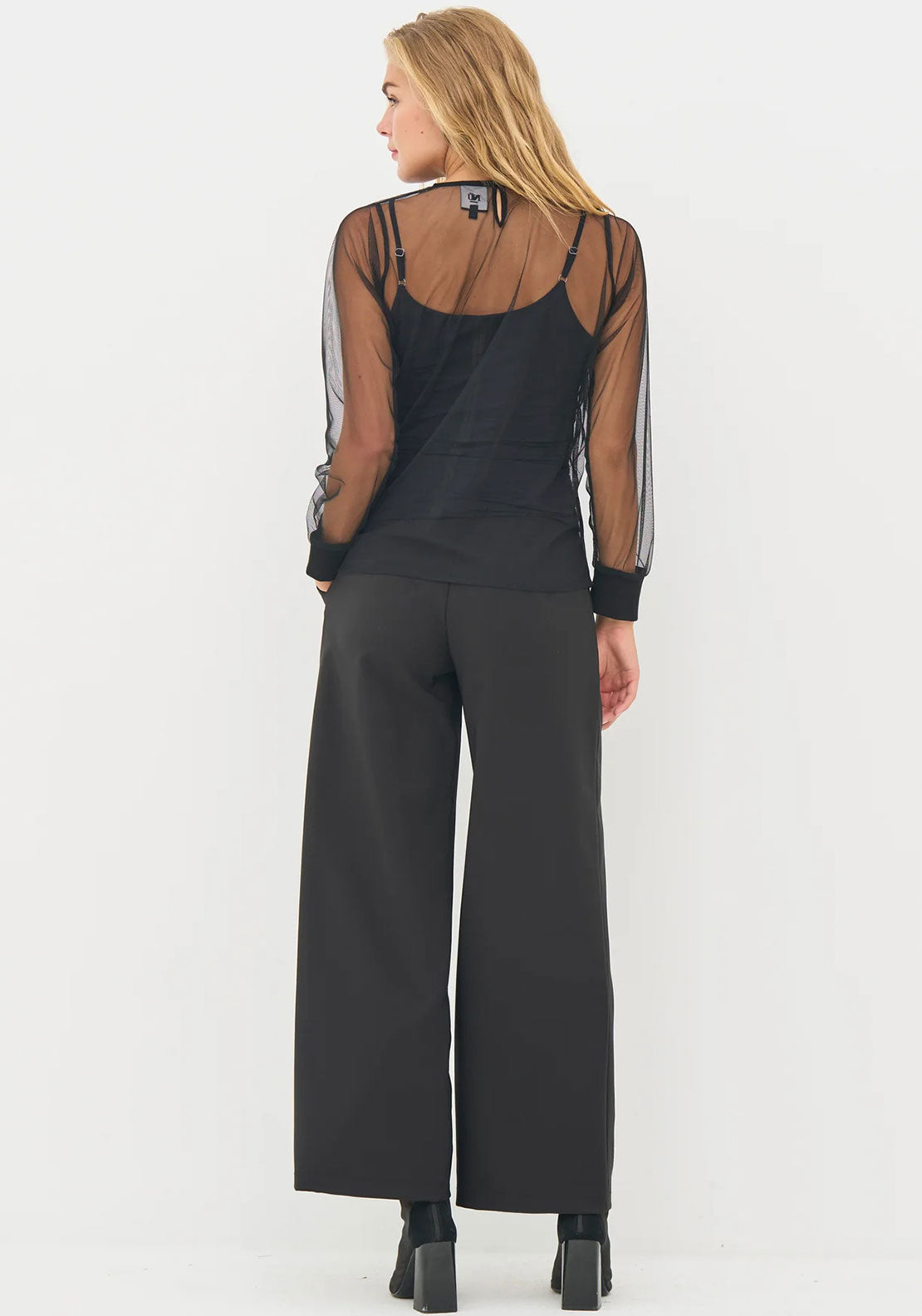 NU Demark Bitten Sequin Mesh Sleeve Top, Black