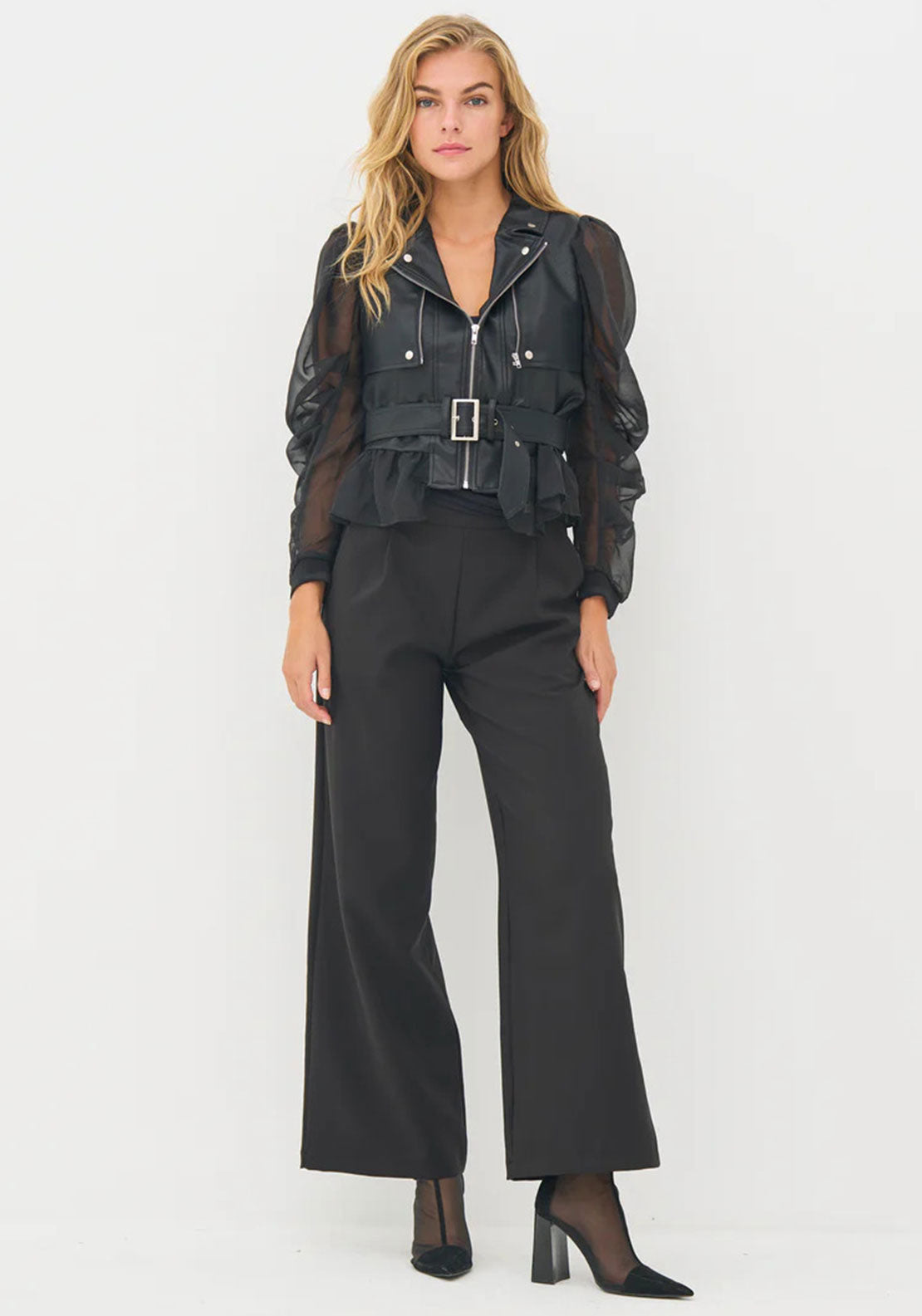 Nu Denmark Bitta Organza Faux Leather Jacket, Black