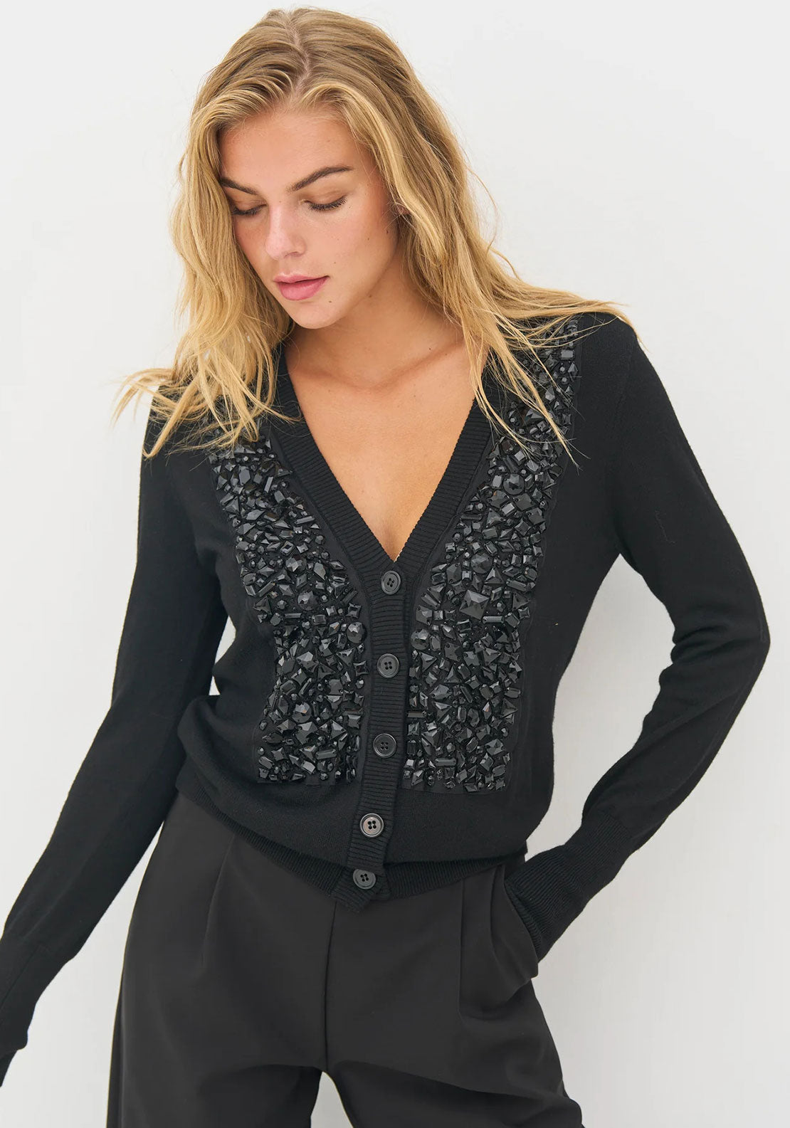 Nu Denmark Betina Gem Embellished Cardigan, Black