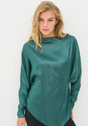 Nu Denmark Boel Ruched Silky Top, Green