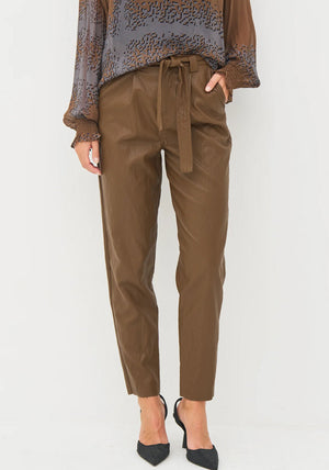 Nu Denmark Bella Faux Leather Trousers, Brown