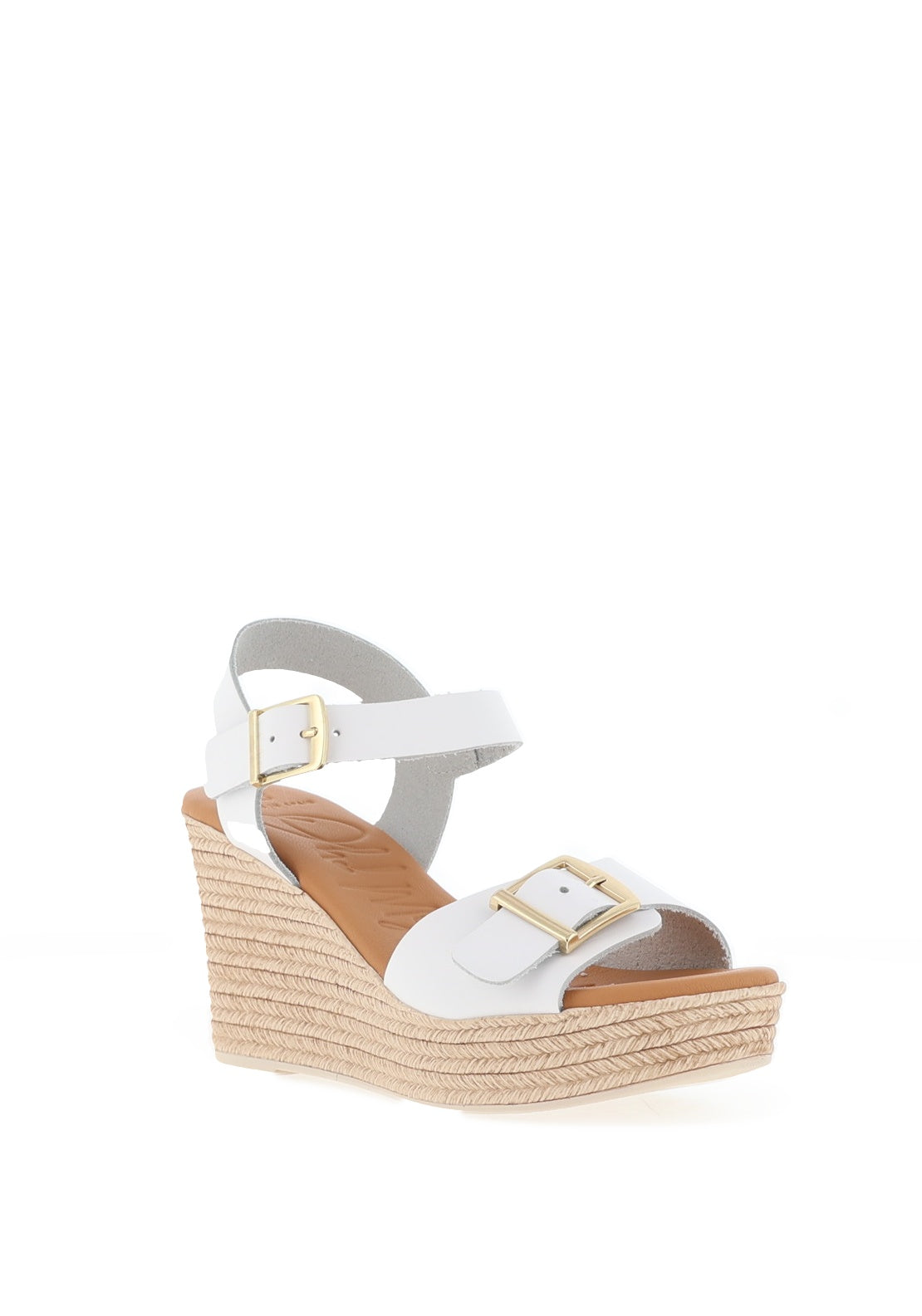 Oh My Sandals Woven Wedge Leather Sandals, White