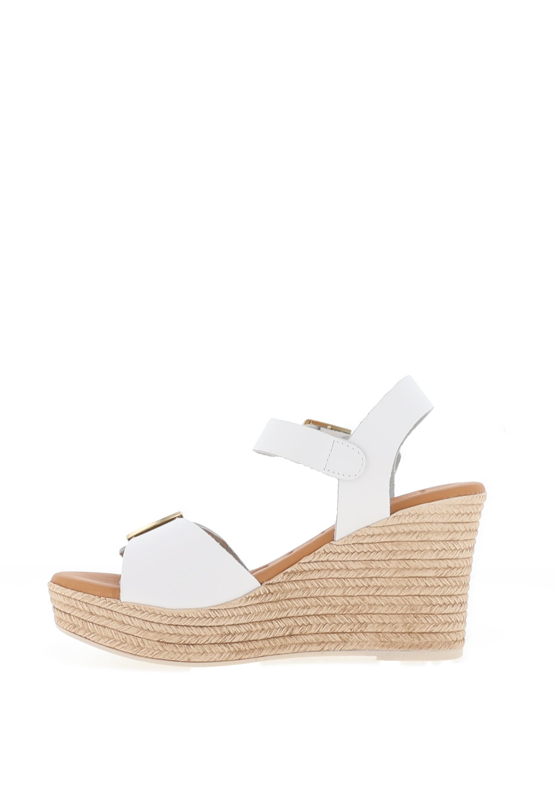 Oh My Sandals Woven Wedge Leather Sandals, White