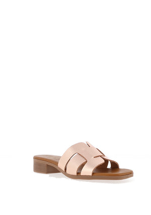 Oh My Sandals Woven Leather Mule Sandals, Rose Gold