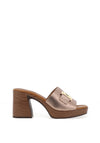 Oh My Sandals Pebbled Leather Link Detail Mule High Heels, Bronze