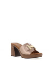 Oh My Sandals Pebbled Leather Link Detail Mule High Heels, Bronze