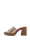 Oh My Sandals Pebbled Leather Link Detail Mule High Heels, Bronze