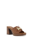Oh My Sandals Pebbled Leather Link Detail Mule High Heels, Tan