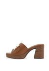 Oh My Sandals Pebbled Leather Link Detail Mule High Heels, Tan