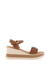Oh My Sandals Pebbled Leather Link Detail Wedge Sandals, Tan