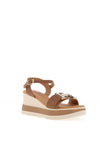 Oh My Sandals Pebbled Leather Link Detail Wedge Sandals, Tan
