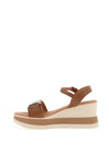 Oh My Sandals Pebbled Leather Link Detail Wedge Sandals, Tan