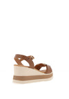 Oh My Sandals Pebbled Leather Link Detail Wedge Sandals, Tan