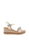 Oh My Sandals Pebbled Leather Buckle Detail Wedge Sandals, Champagne