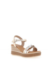 Oh My Sandals Pebbled Leather Buckle Detail Wedge Sandals, Champagne
